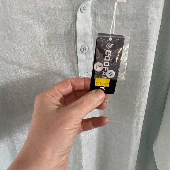 Coofandy Beach Tunic Long Sleeve Cotton Linen Casual Shirt, Sz Large, Mint - Picture 2 of 7